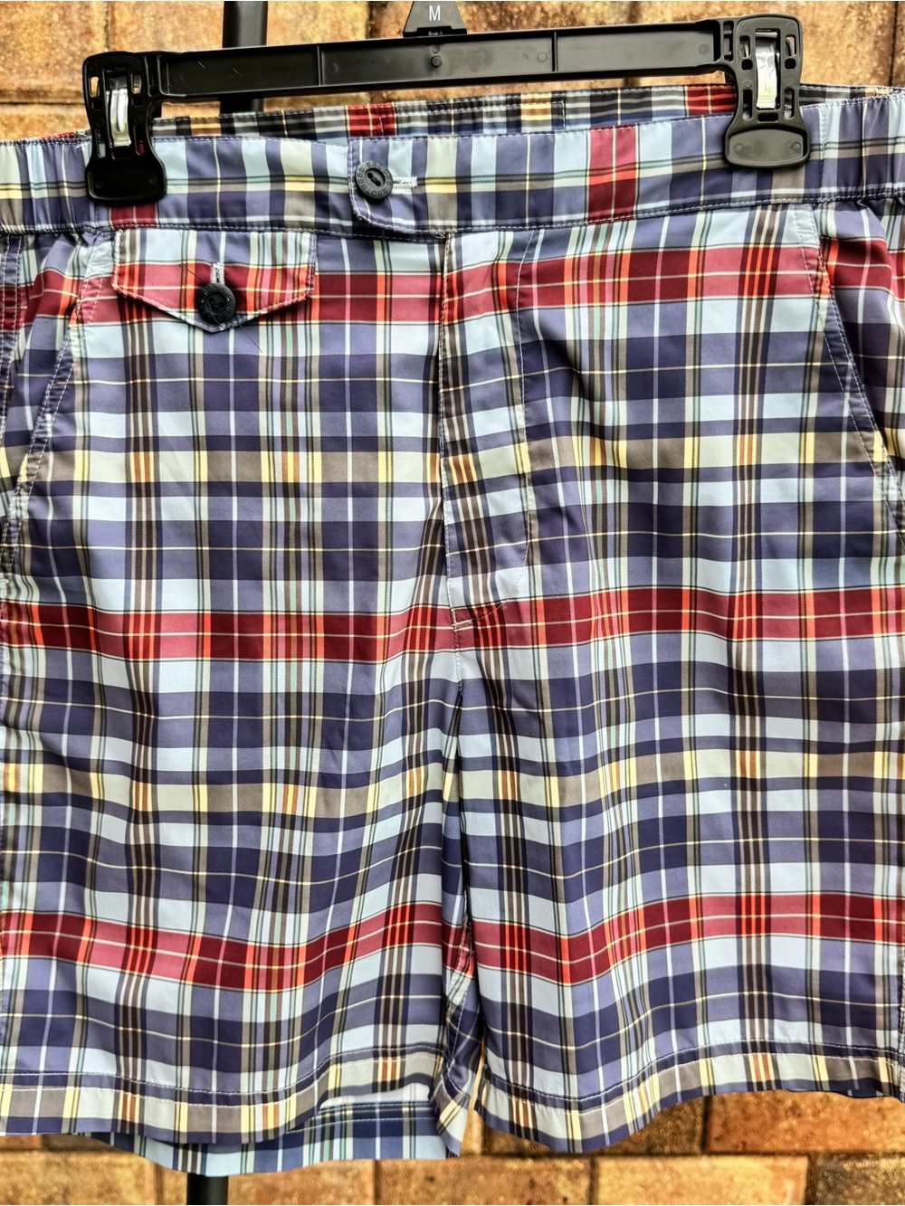 Brooks Brothers Newport 7 Men's Plaid Swim Trunks in Navy, Red & Light Blue